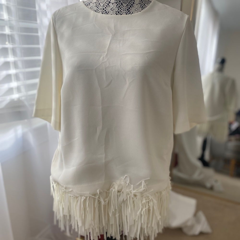 Elegant White Fringe Hem Women's Top